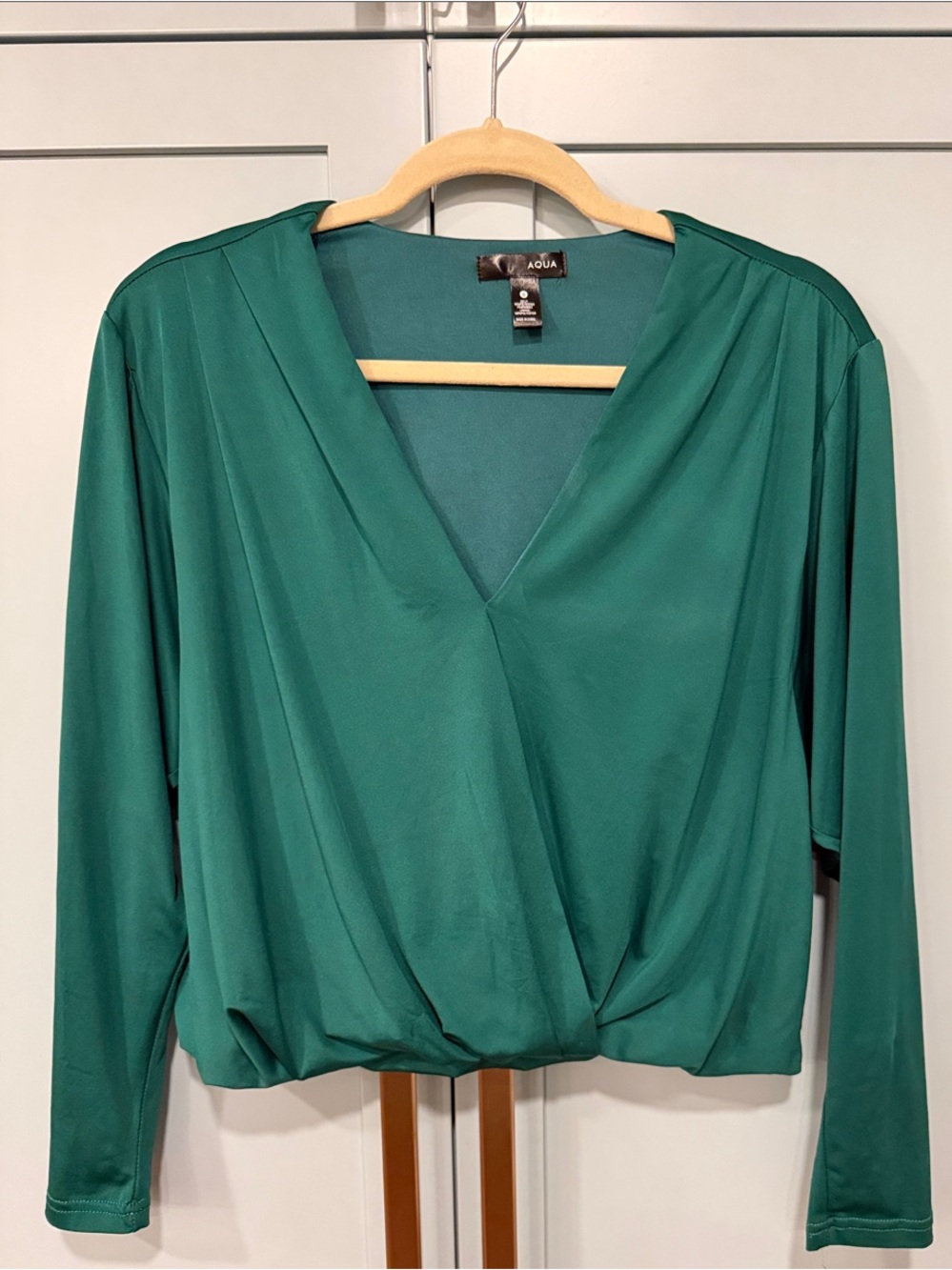 Aqua Teal Green Surplice Blouse